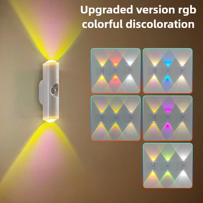 LED Night Lights Double-head Sunset Wall Lamp Motion Sensor RGB Ambient Light Magnetic USB Rechargeable Party Corridor Closets