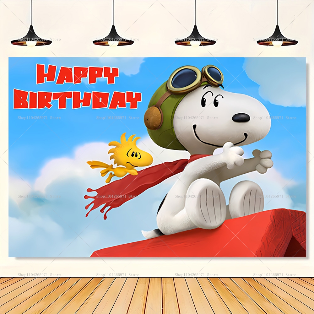 Cartoon Snoopy Happy Birthday Backdrop Banner Cute Puppy Dog Theme Kids Boys Girls Birthday Party Decor Photo Background Supplie
