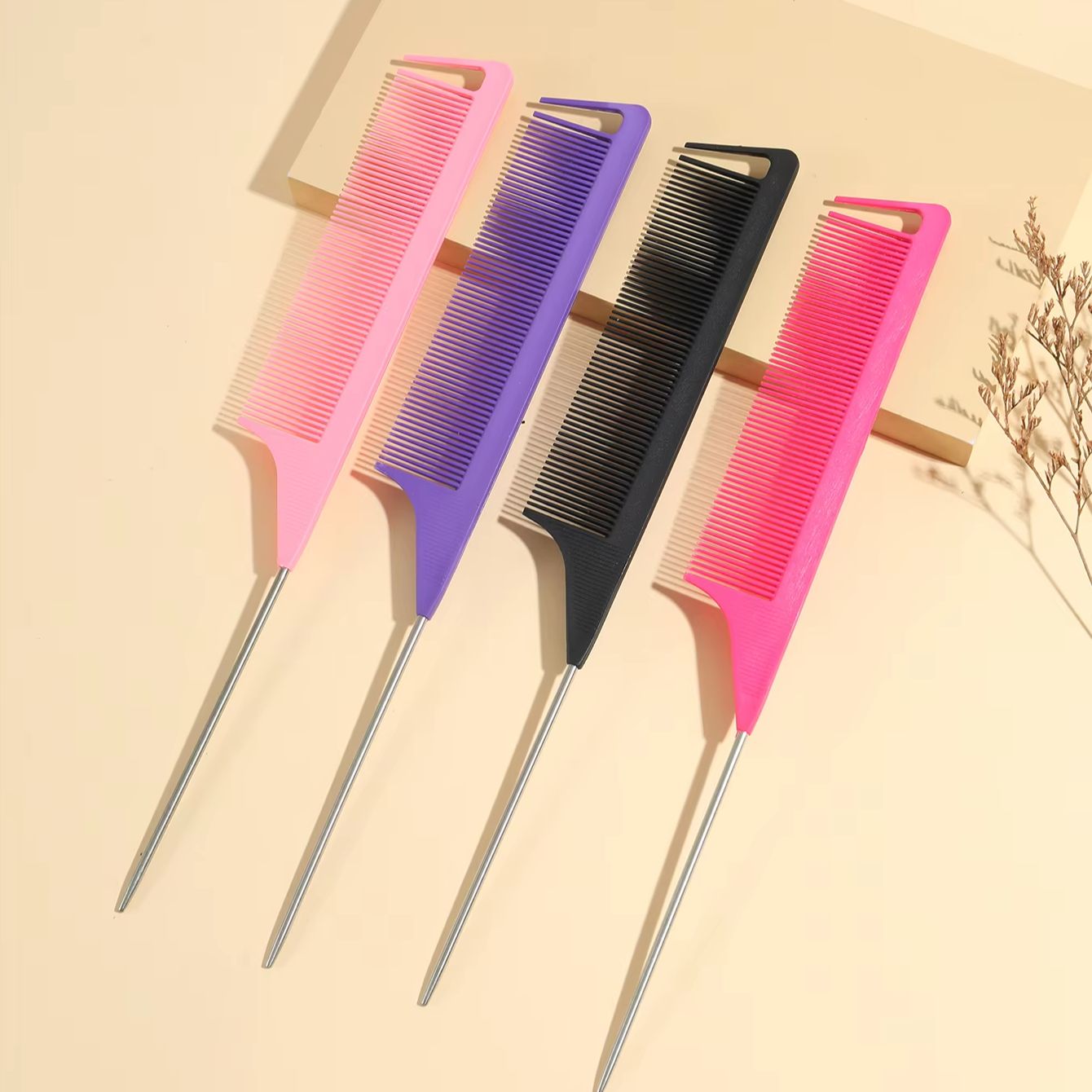 Professional pointed tail hair comb,stainless steel handle,anti-static,suitable for salon and home For Hair Accessories