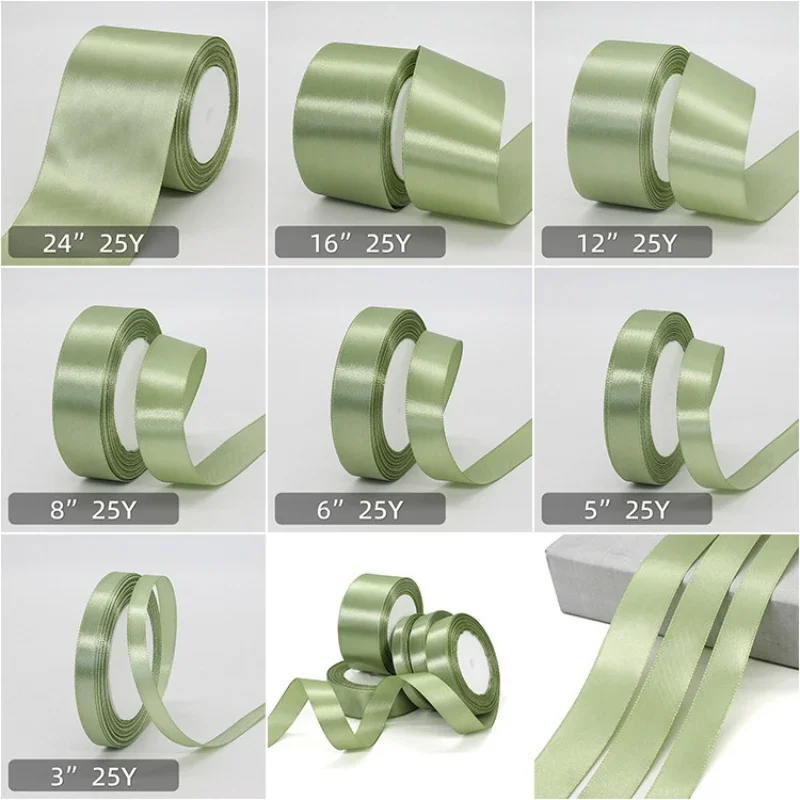 22meters Matcha Sage Green Ribbon Light Green Ribbon Gift Wrapping Flower Bouquet Crafts Wedding Party Home DIY Decoration