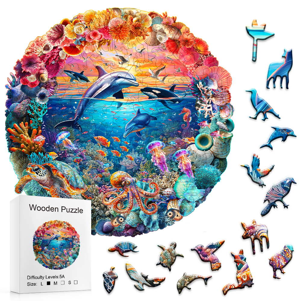 Ocean World Wooden Puzzle - Irregular Animal Shapes, Decorative Art & Brain-Training Fun | Perfect for Parties & Holiday