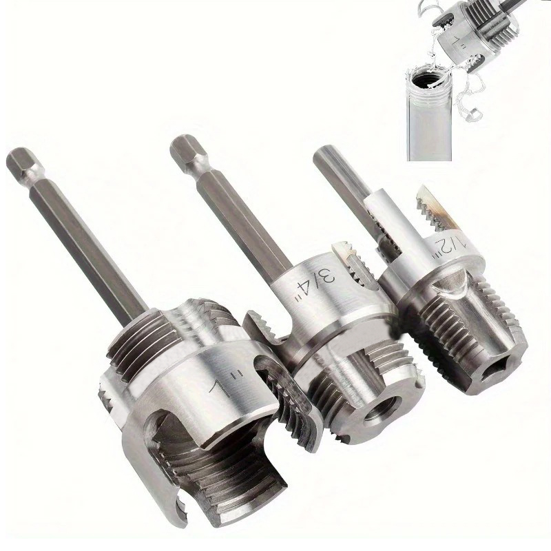 3Pcs Carbon Steel Heavy-Duty PVC/Plastic Pipe Threading Tool Kit with 1/2"/3/4"/1" Male/Female Threads,Fit for PPR,MPP,PVC Pipes