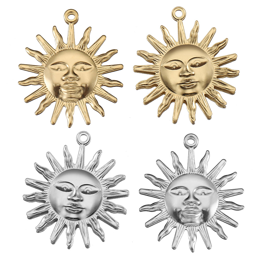 5pcs 22x25mm Gold Color Stainless Steel Sun Small Charms Pendant for Women Men DIY Necklace Chain Jewelry Making Accessory