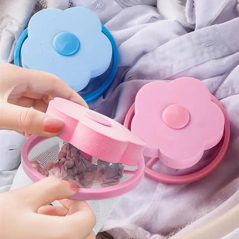 Plum Blossom Washing Machine Filter Remove Dirty Hair Mesh Yarn Laundry Reusable Ball Pet Fur Lint Hair Catcher Clothe Cleaning