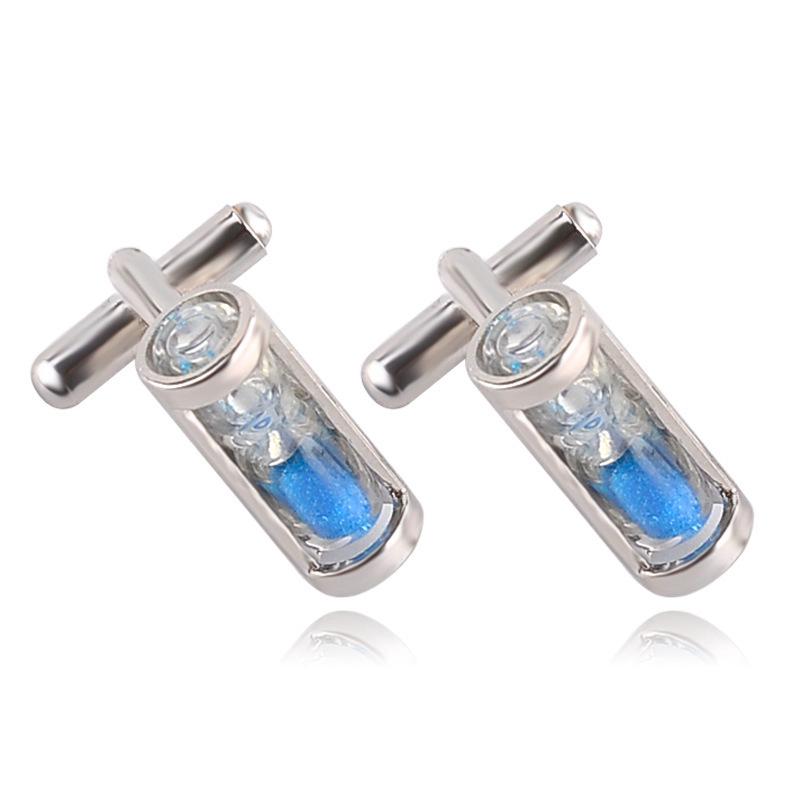 1 Pair Good Quality Blue Hourglass Silver Mens Wedding Party Shirt Cuff Links Cufflinks