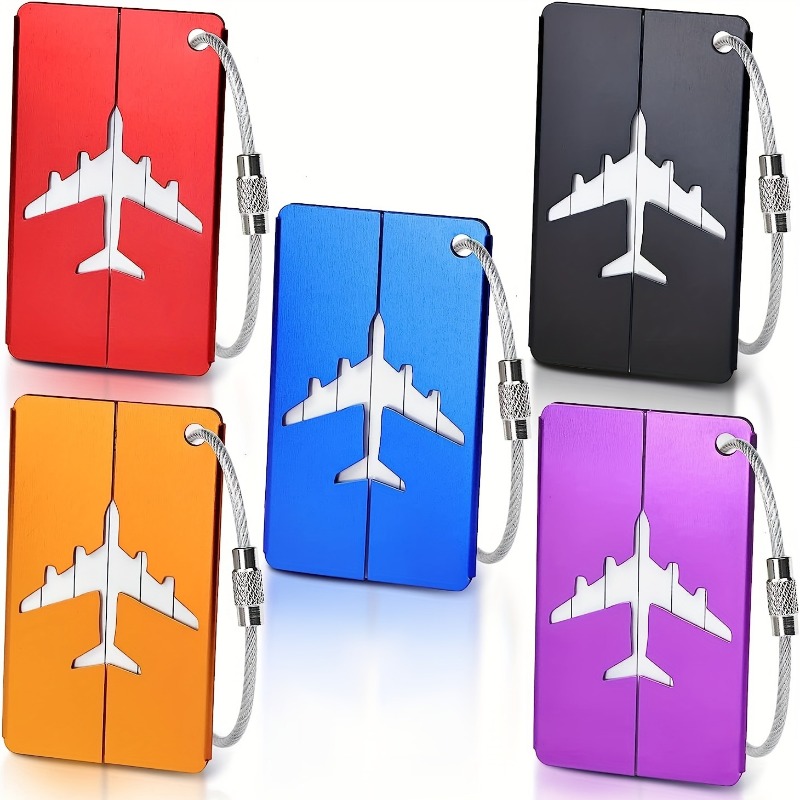 5PCS Durable Aluminum Luggage Tag Fashion Anti-theft Steel Ring Design Luggage Identification Aircraft Check-in Sling Tag