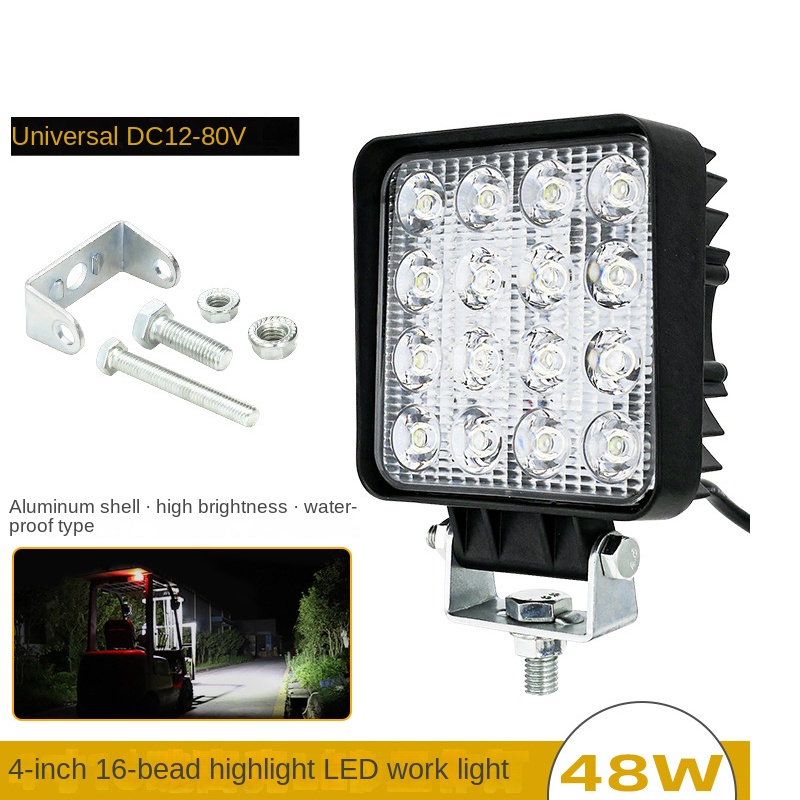 Excavator Forklift Headlight 12V Super Bright Arm Lamp 24V Bright Led Cab Top Light Toolbox Lamp Fog Lamp 4-Inch 16 Beads