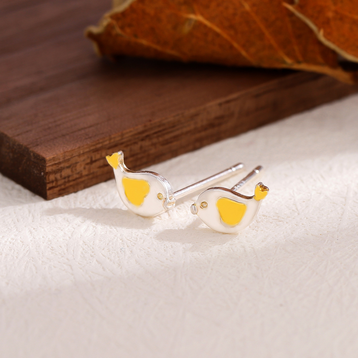 Personality Cute Animal 925 Sterling Silver Jewelry Brushed Bird Heart-shaped Stud Earrings Wholesale E114