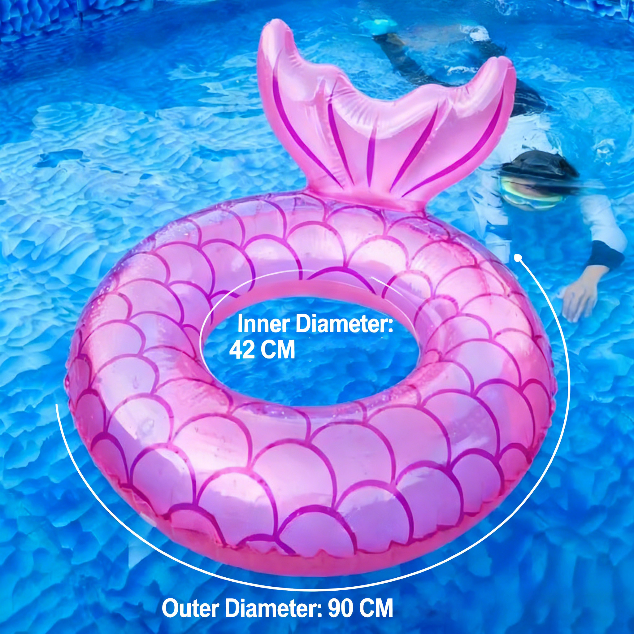 Inflatable Mermaid Tail Swim Ring - Transparent Blue Krystal Clear Pool Float, Durable Summer Swim Gear for Adults & Kids