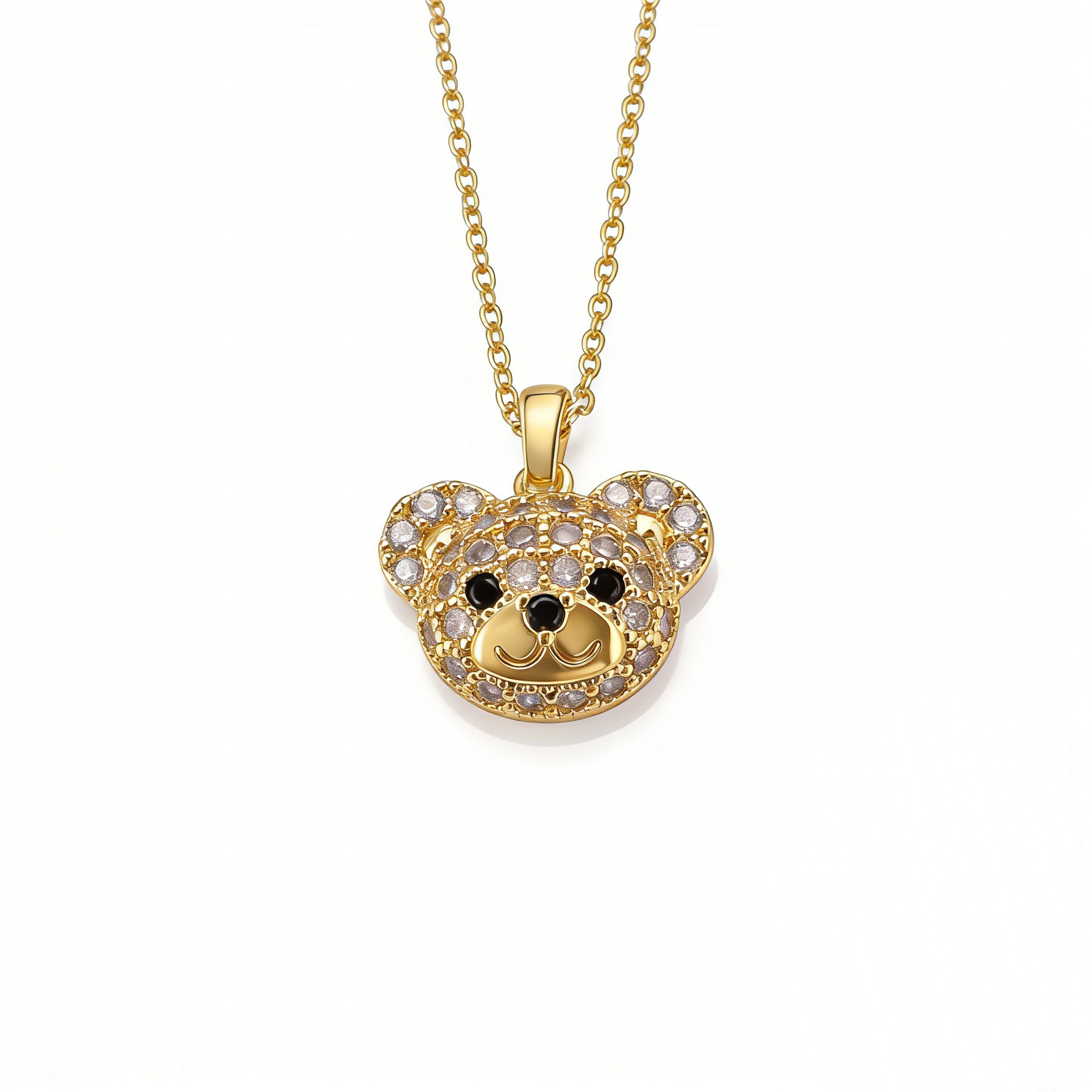 Trendy Gold CZ Bear Pendant Necklace, Sparkling Crystal Animal Jewelry, Cute Luxury for Women & Kids, DIY Charm Accessory