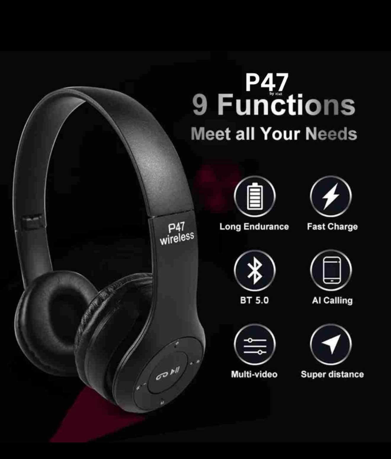 P47 4-5 Hour Playback, Gaming Mode With Mic & SD Card Support Bluetooth Headset ( True Wireless)