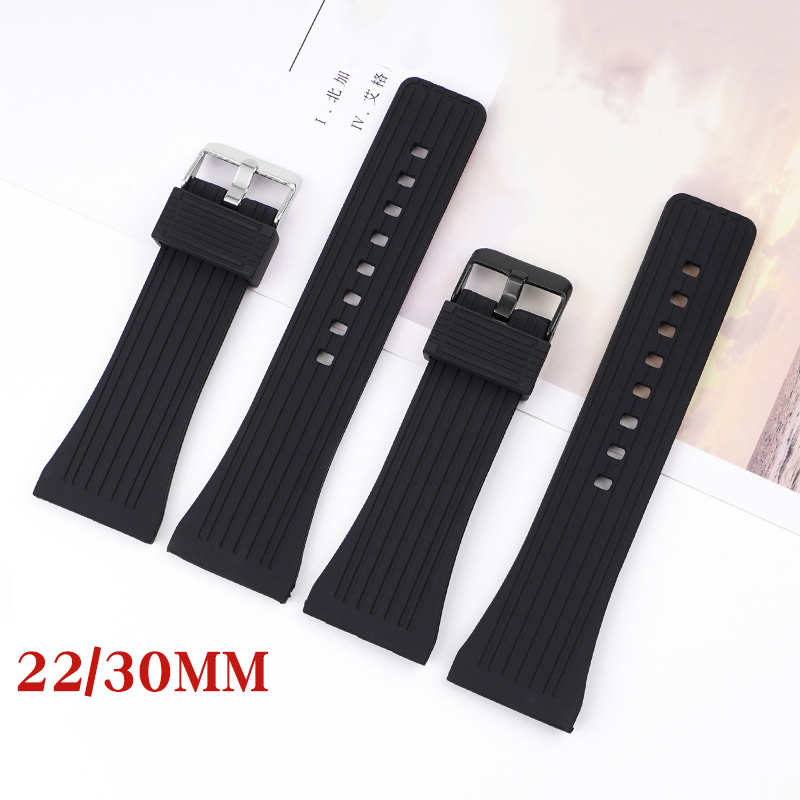 22mm 30mm Black Silicone Strap Men Sport Waterproof Diving Quick Release Pin Buckle Watch Band Bracelet Accessories