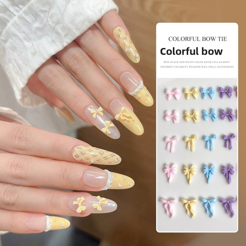 50Pcs Cartoon Bow Nail Charms New Fashion Pink White Mini Ribbon Butterfly Bow Tie Mixed Resin Nail Decorations Nail Accessories
