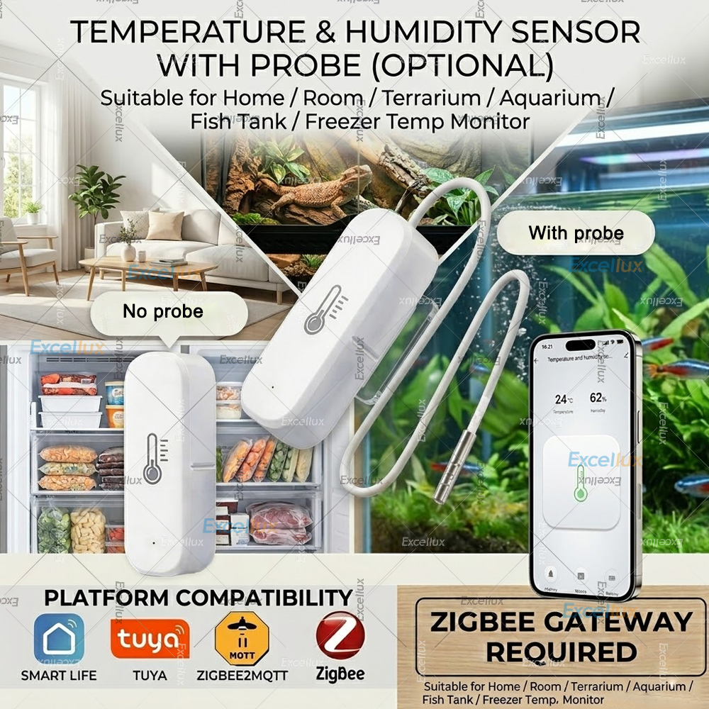 Zigbee Smart Temperature Humidity Sensor Optional 1M Waterproof Thermometer Probe For Tuya Z2M Home Assistant Fish Tank Freezer