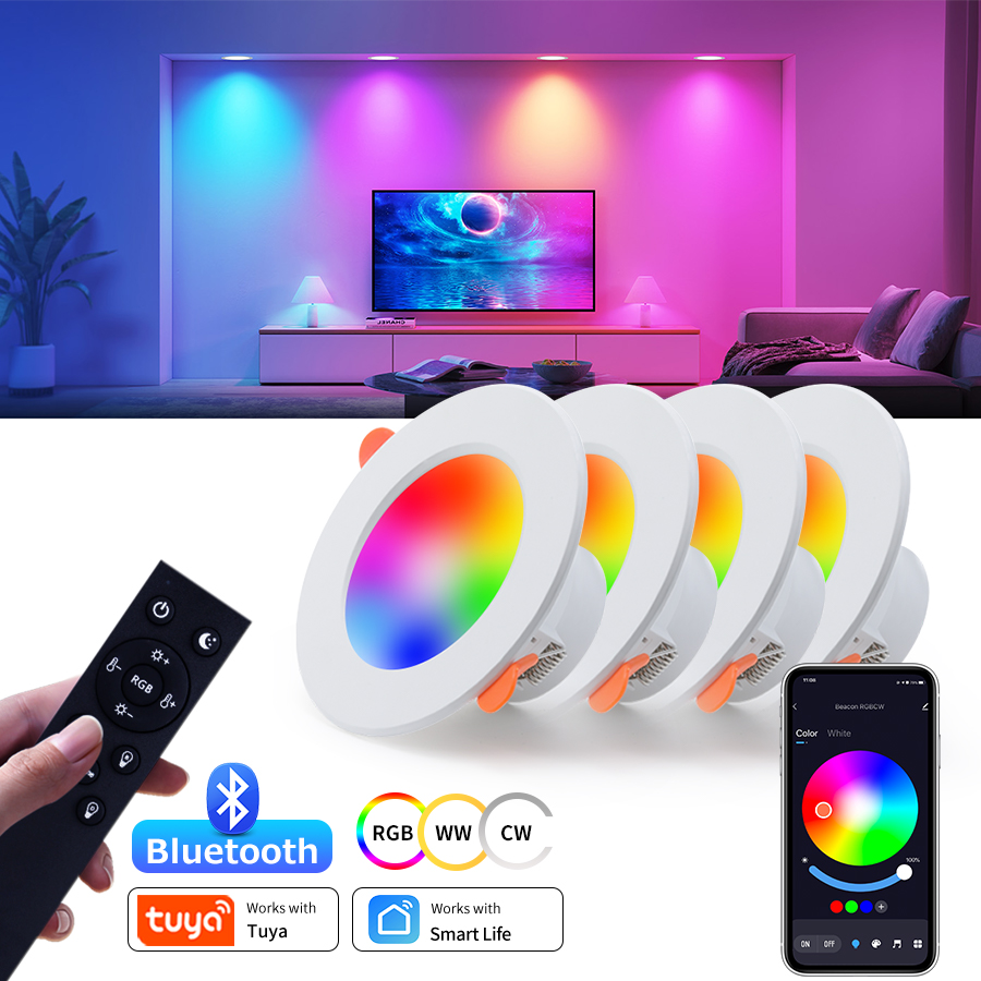 AC85-265V 220V Tuya Smart Bluetooth LED Downlight Ceiling Lamp With RF Remote Smart Life APP RGB Lamp Dimmable 10W Bedroom Decor