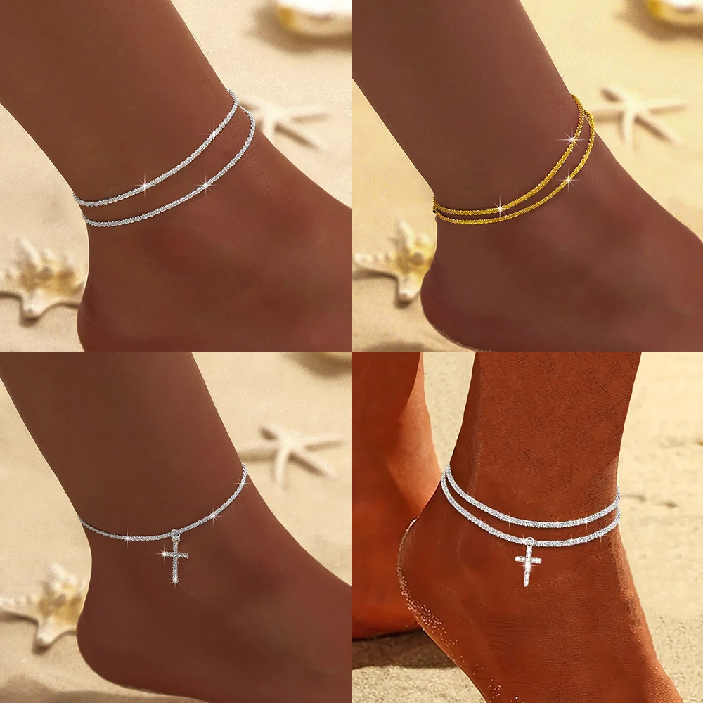 Silver Color Shiny Sparkling Anklet For Women Summer Elegant Jewelry Girls Beach Ankle Bracelet On Foot Party Accessories