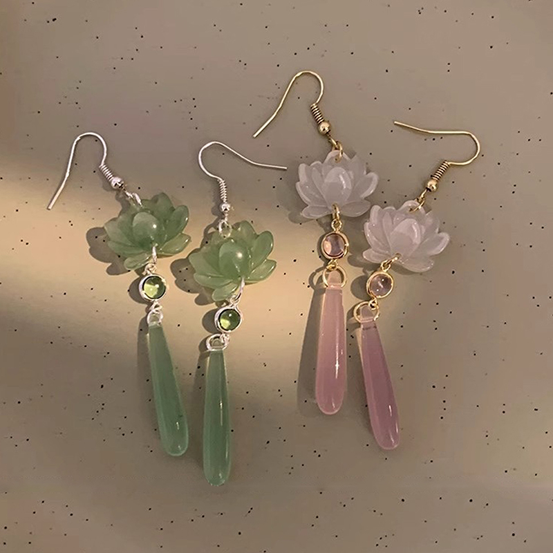 1Pair Chinese Style Lotus Pendant Tassel Earrings Classic Retro Elegant Long Drop Earrings Jewelry Gifts For Women Girls pen gpt