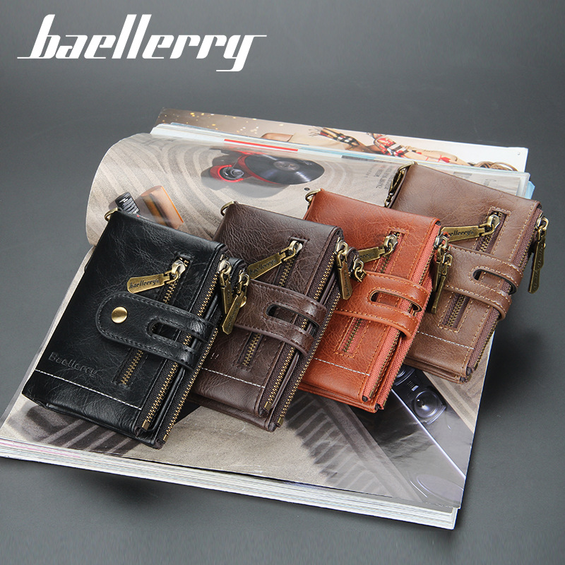 New Men's Short Wallet Premium Business Dual Zip PU Retro