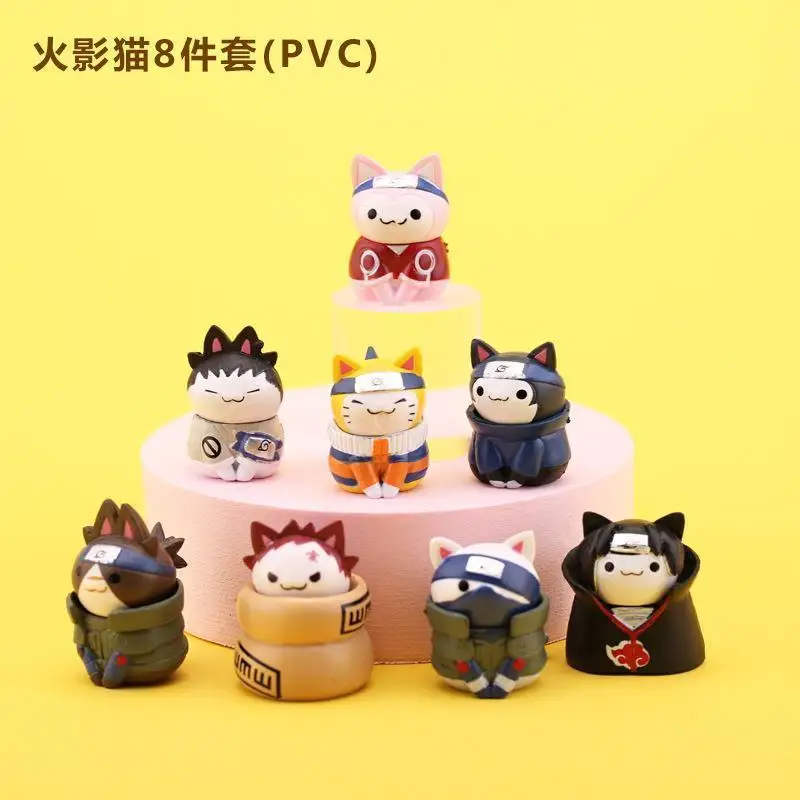 New Hot Anime Naruto Doll Figures Cute Handmade Cake Decoration Naruto Cat Model Hand Birthday 8pcs