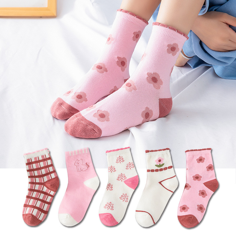 5 Pairs Of New Autumn And Winter Childrens Socks Striped Sailboat Boys Socks 4 to 8 Year Old Socks girls socks ruffle socks