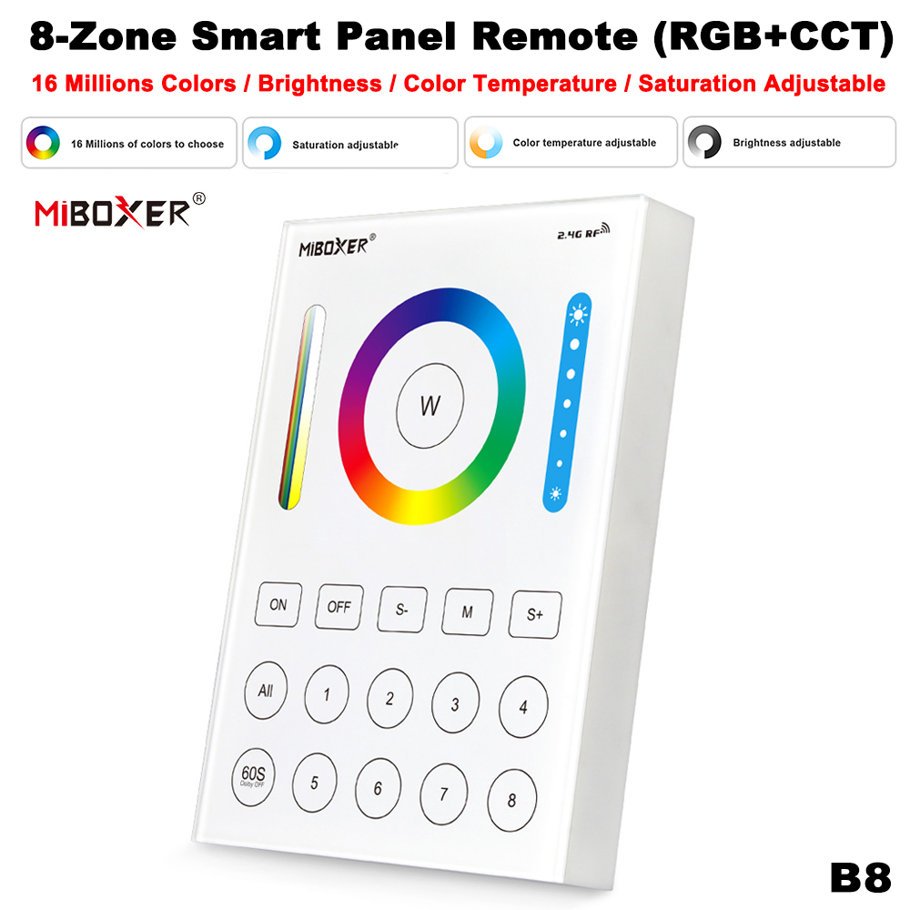 Miboxer B8 PER1 3.3V Power Supply 2.4GHz Smart 8-Zone Touch Panel Adjust Brightness Switch RGB+CCT For Led Controller/lamp