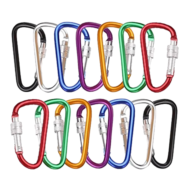 3/6pcs Colorful Carabiner Keychains with Lock Buckle D-type Mountaineering Buckle Aluminum Alloy Hook Portable Durable TMZ