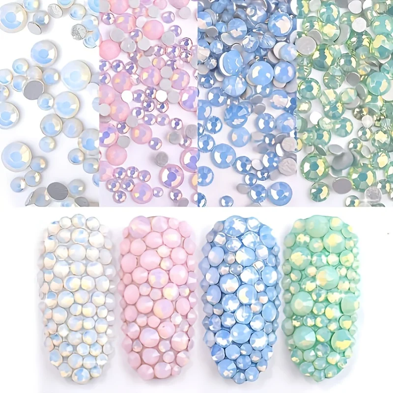 3g/1Bag Mixed Size Non HotFix FlatBack Opal 3D Nail Art Rhinestones Sparkly Crystal Diamond Gems Stones Pink White Blue Green