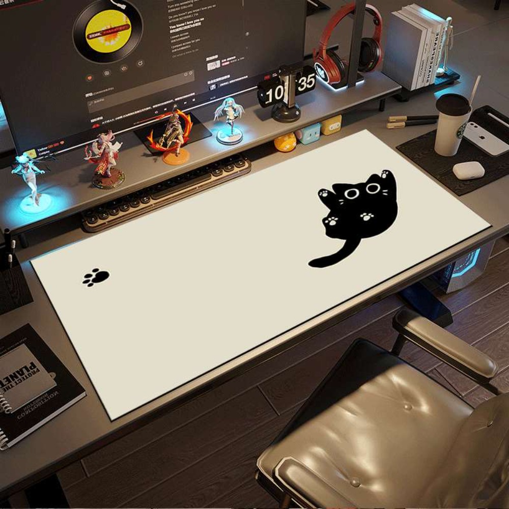 Cute Black Cat Paw XXL Gaming Mouse Pad, Non-Slip Extended Desk Mat for Cat Lovers, Stitched Edge Keyboard Pad