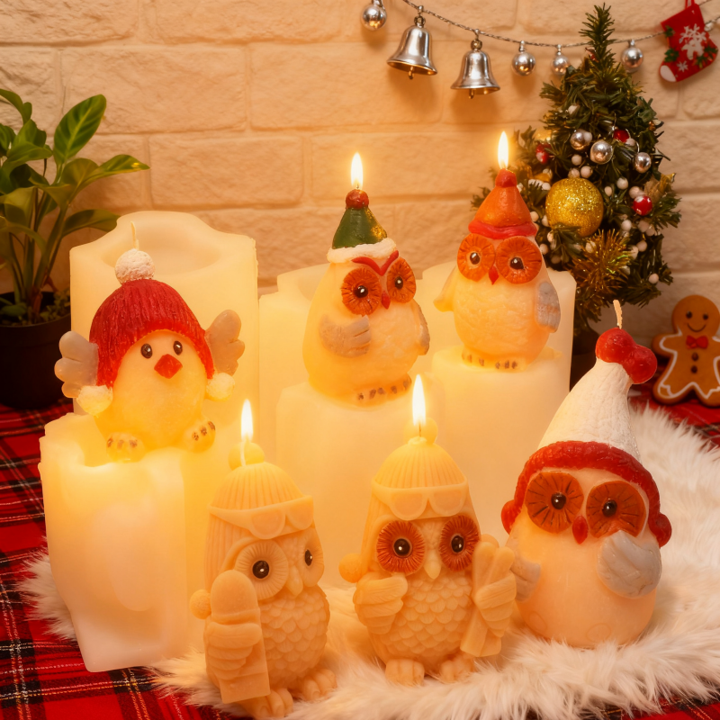 3d Christmas Cute Owl Candle Molds DIY Dancing Bird Animal Hold Wood and Wear Glasses Owl Handmade Silicone Mold Xmas Home Decor