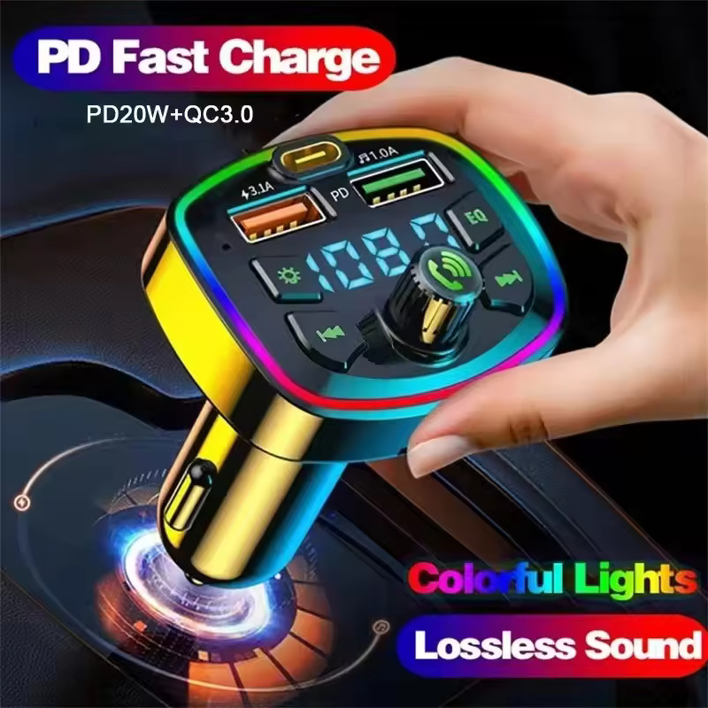 Car Bluetooth5.0 FM Transmitter Hands Free 3.1A Dual USB PD Fast Charging MP3 Music TF Card U Disk AUX Player For iPhone Samsung