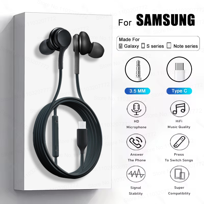 Original Type C Wired Earphone For S26 S25 Ultra S24 S23 S22 Ultra A55 A54 3.5 mm Earbuds Headphones Accessories