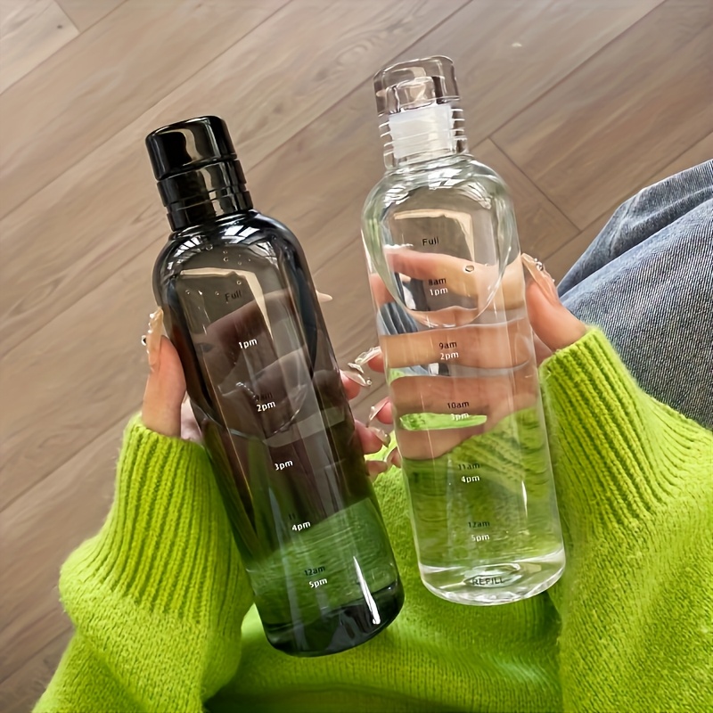 PC Plastic Water Bottle with Time Markers 16.91oz Leakproof Drop-Resistant BPA-Free Sport Bottle for Gym Travel Outdoor Activiti