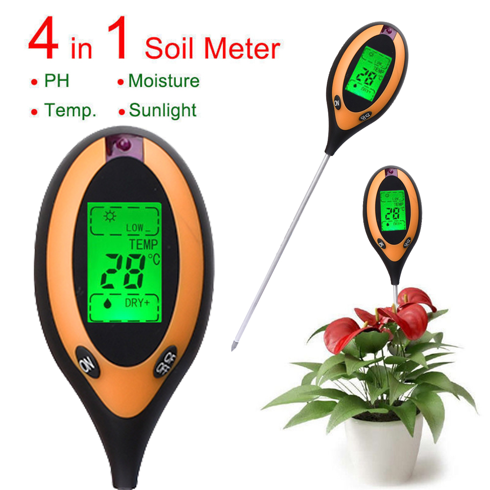 LED Display Soil Moisture Tester 4-in-1 Backlight PH Temperature Sunlight Detector for Garden Plant Care Accurate Tool pen gpt