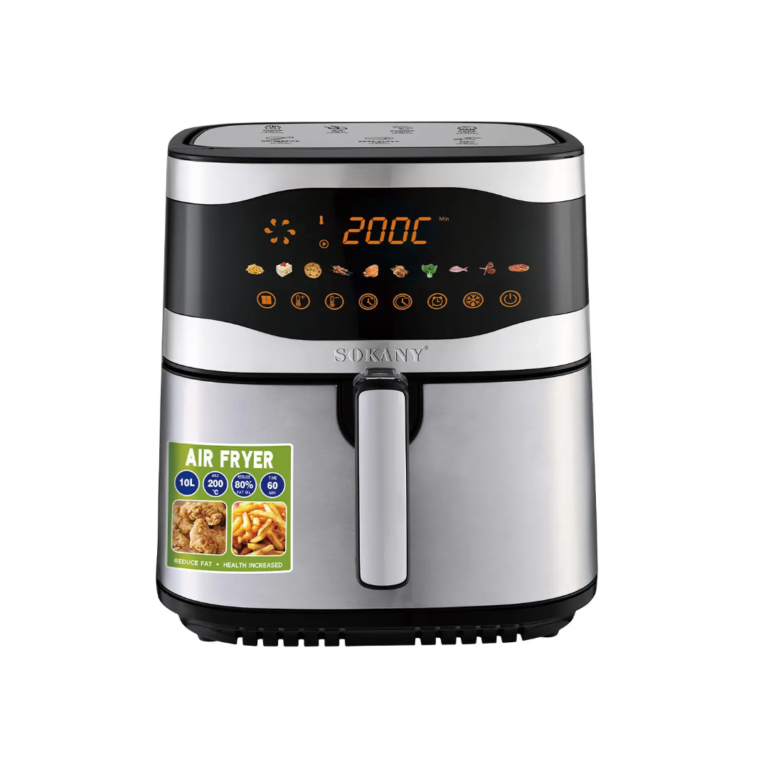 Sokany Double Heater Stainless Steel Digital Smart Air Fryer 10 Litre Extra Large Size Air Fryer (SK-10091)