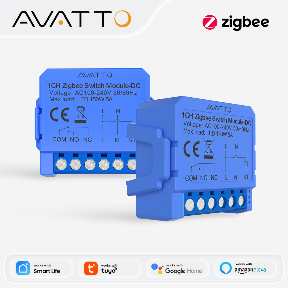 AVATTO Tuya WiFi/Zigbee Smart Switch Remote Control 1ch Relay Module 24V 220V Dry Contact for Light Motor Alexa Home
