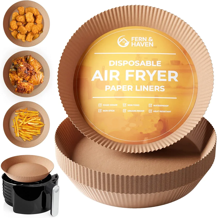 Air Fryer Disposable Paper Liners - FERN & HAVEN Air Fryer Parchment Paper - Nonstick, Grease and Waterproof Parchment Sheets for Airfryer, Instant Pot, and Convection Oven