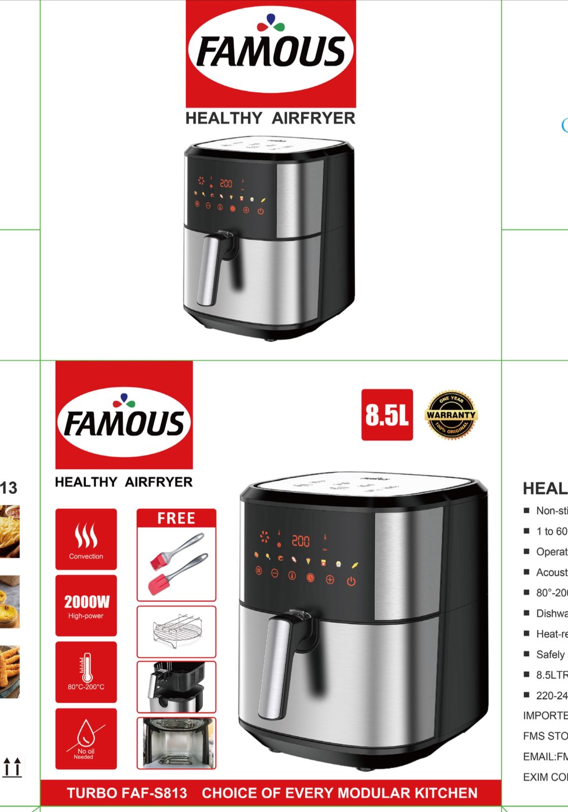 Famous Air-Fryer 8.5Liter ( Faf-813 ) Turbo
