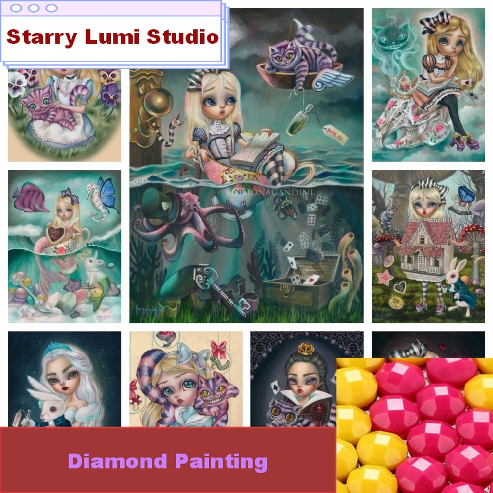 Alice In Wonderland 5D iamond Painting Cross Stitch Embroidery Eye Girl Mosaic Full Drill Home Decor Kids