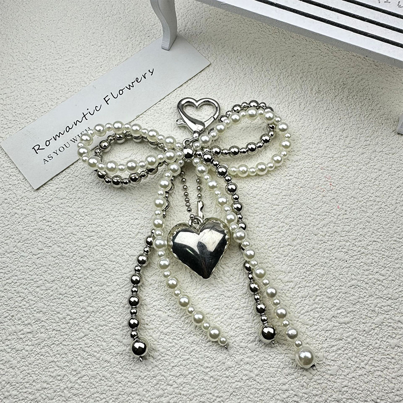 Sweet Bowknot Heart Keychain Pendant Lovely Beaded Hanging Decorations Keyring Charm Phone Lanyard Phone Charm Bag Pendant pen gpt