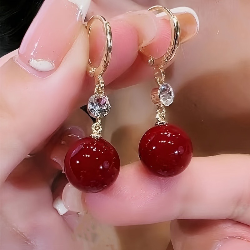 1 Pair Vibrant Red Festive Bean-Shaped Dangle Earrings Retro Chic Jewelry for Women New Year's Idea Holiday Party Accessory