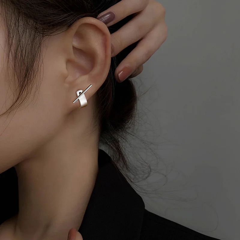 925 Sterling Silver Geometry Studs Earring for Women Splicing Korean Hip Hop Versatile Jewelry Dropshipping
