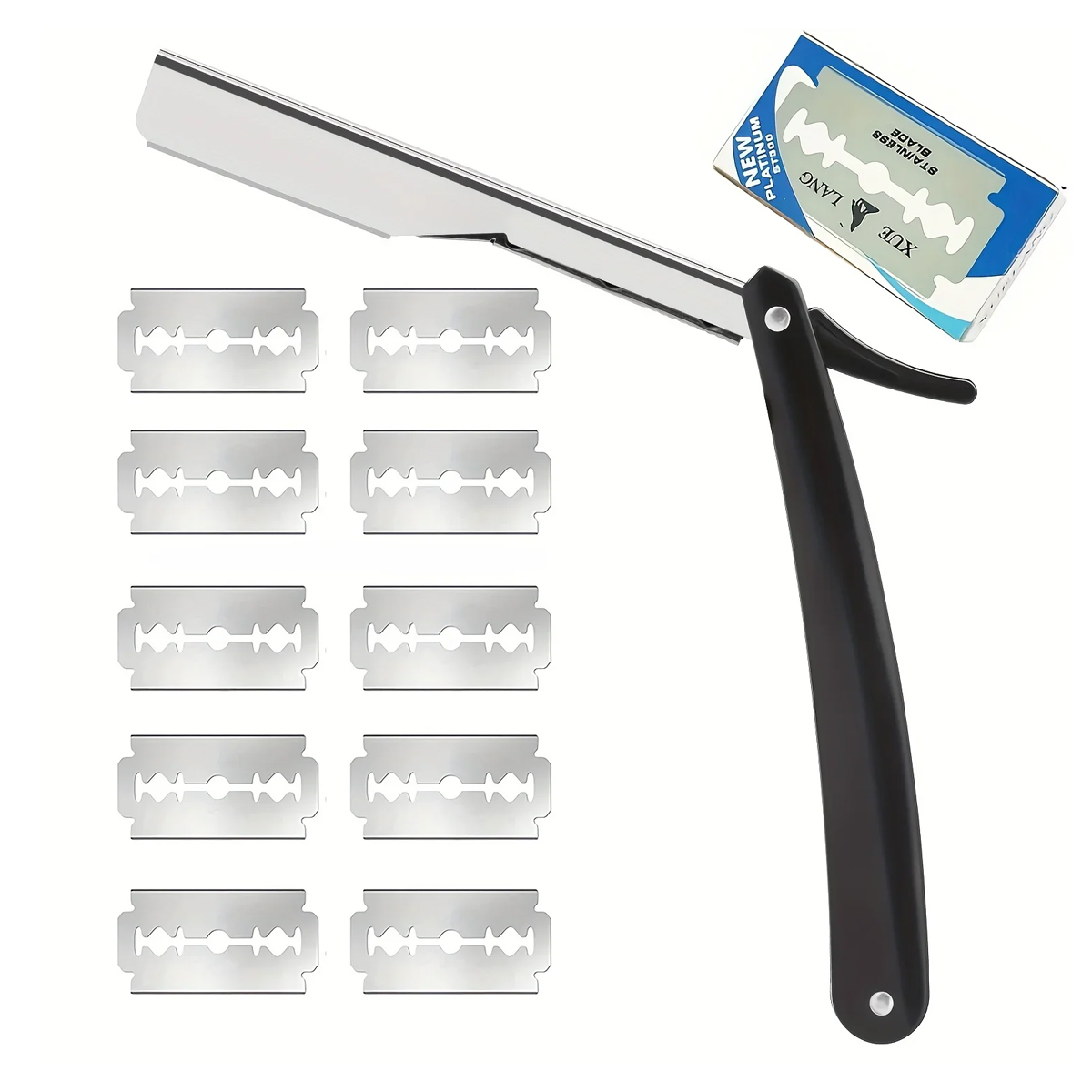 Men Manual Shaver Barbershop Classical Stainless Steel Razor 1Pcs Shaving Razor with 10pcs Blades Salon Shaving Tools Supplies
