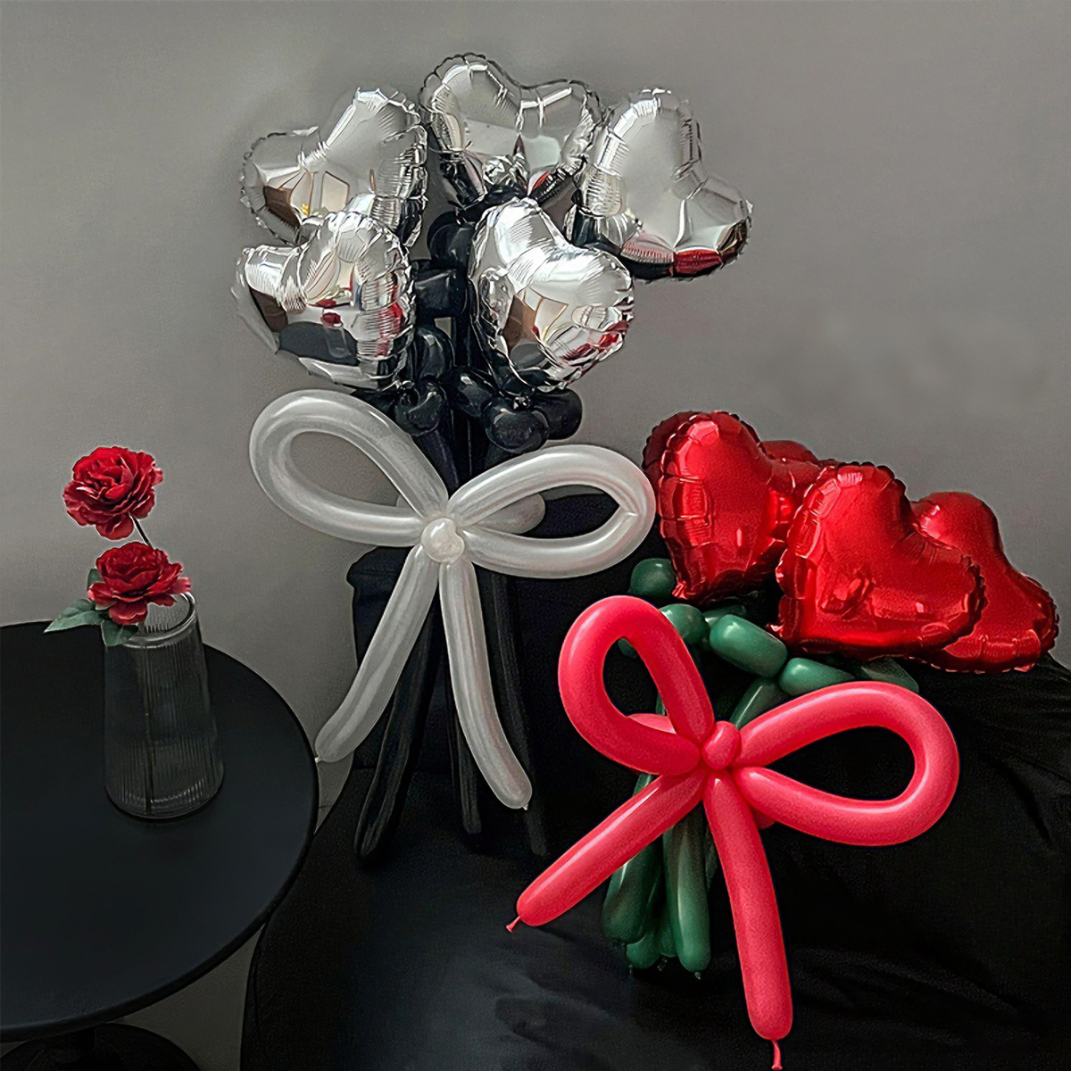 Love bouquet balloons, heart-shaped aluminum foil balloons, birthday romantic surprises, decoration atmosphere, DIY photo props
