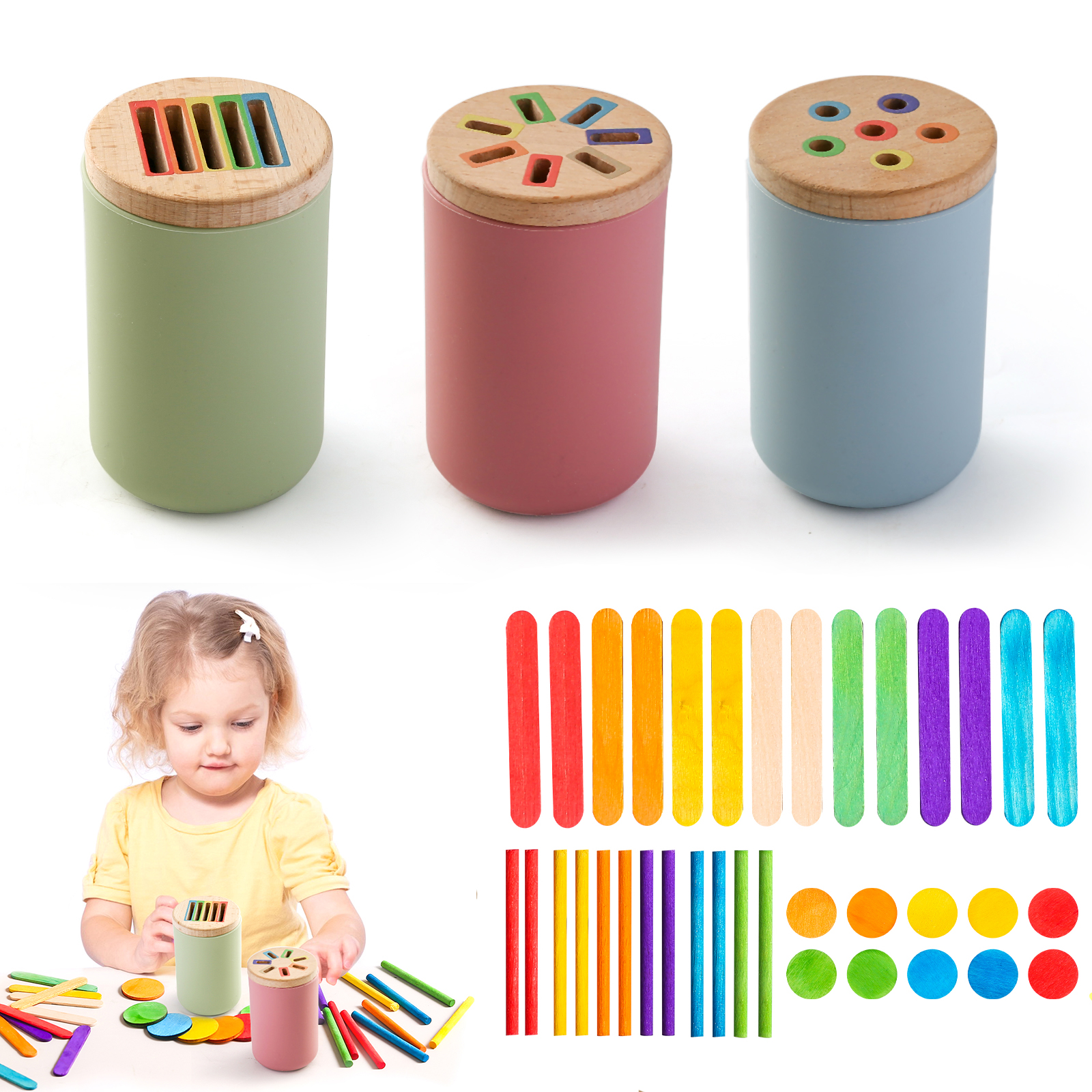 3 in i Montessori Toys Color Sorting Matching Bucket for Toddler Fine Motor Early Educational Puzzle Toy For Kid