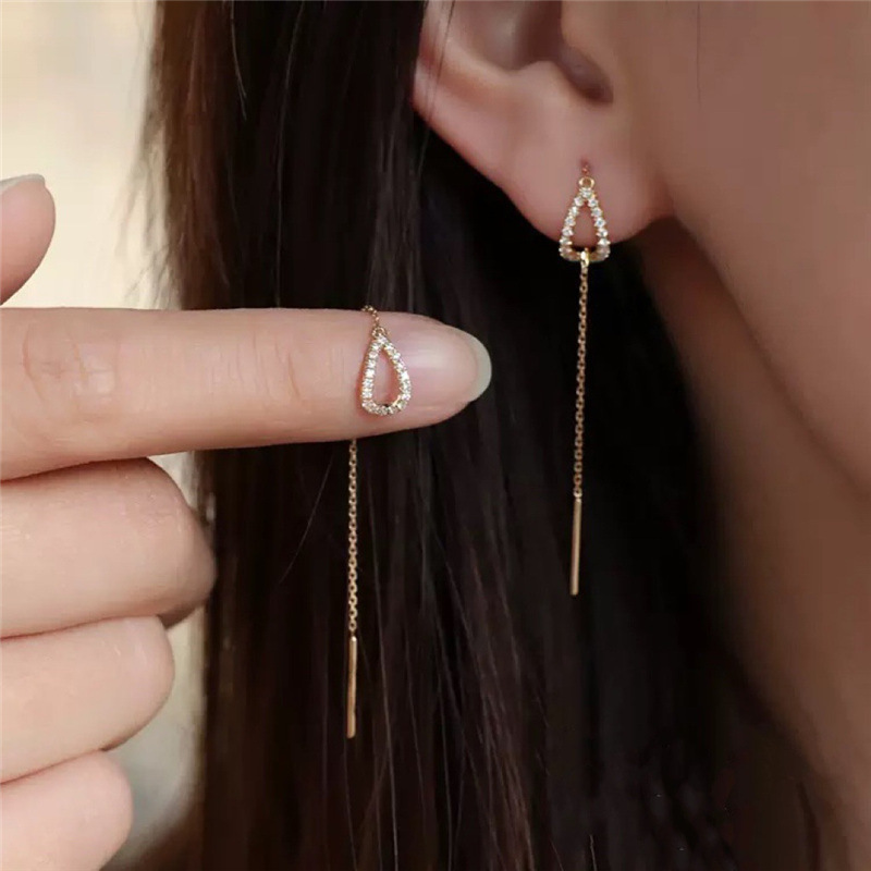 EVISPOL Luxury Drop Earring Long Tassel Earrings for Women Trendy Gold Color Crystal Zircon Earring Wedding Piercing Jewelry