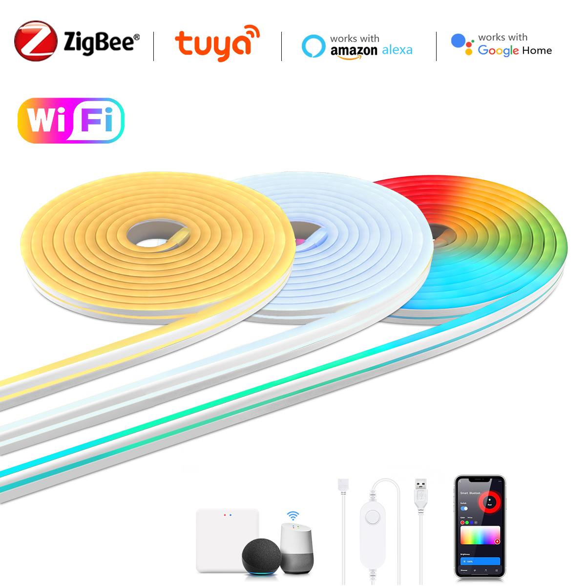 Zigbee RGB LED Strips for Tuya Smart Home DC 5V USB Warm/White With Smart Switch Neon Light LED Tape Outdoor Dimmable Wifi Lamp lightify
