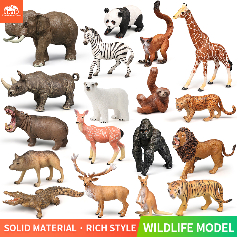 High Quality Simulation Wild Animals Model Lion Tiger Giraffe Elephant Action Figures Solid PVC Figurines Toy For Kids