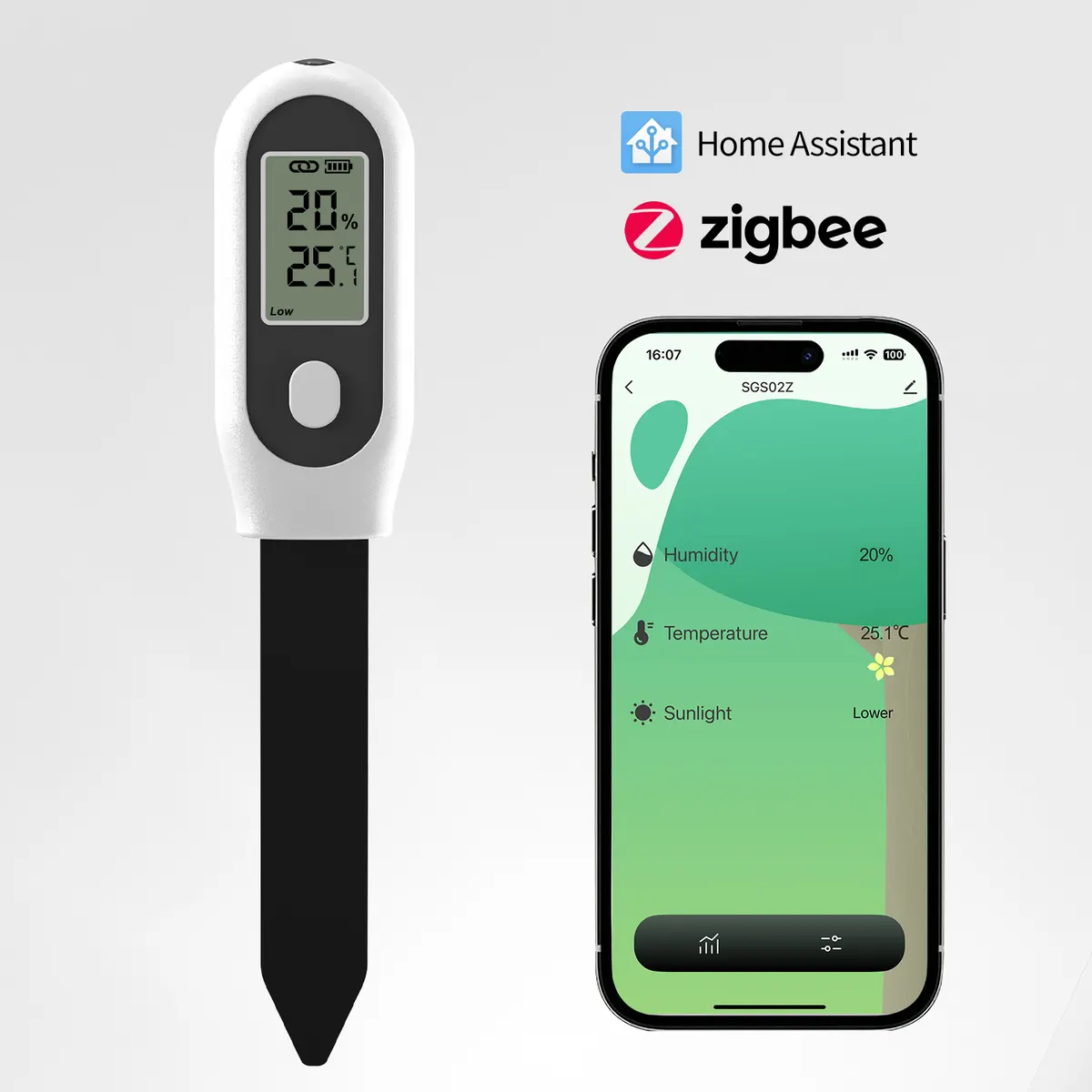 Tuya Zigbee Soil Moisture Sensor 3 in 1 Humidity Temperature Sunlight Meter Screen/APP Control for Plants Pots Garden - image 1