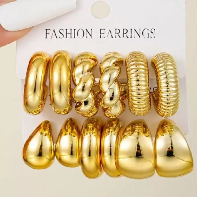 12pcs Chic Twisted Metal C-Shaped Earring Set for Women Vintage legantHypoallergenic Premium Quality Stud Earring Jewelry Gift