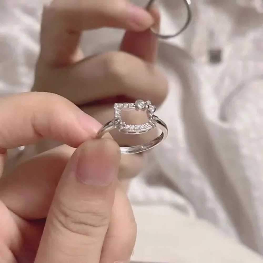 Kawaii Anime Cat New Simple Ring Women's Sweet Romantic Ring Niche Design Cute Cold Style Fashionable Exquisite Jewelry